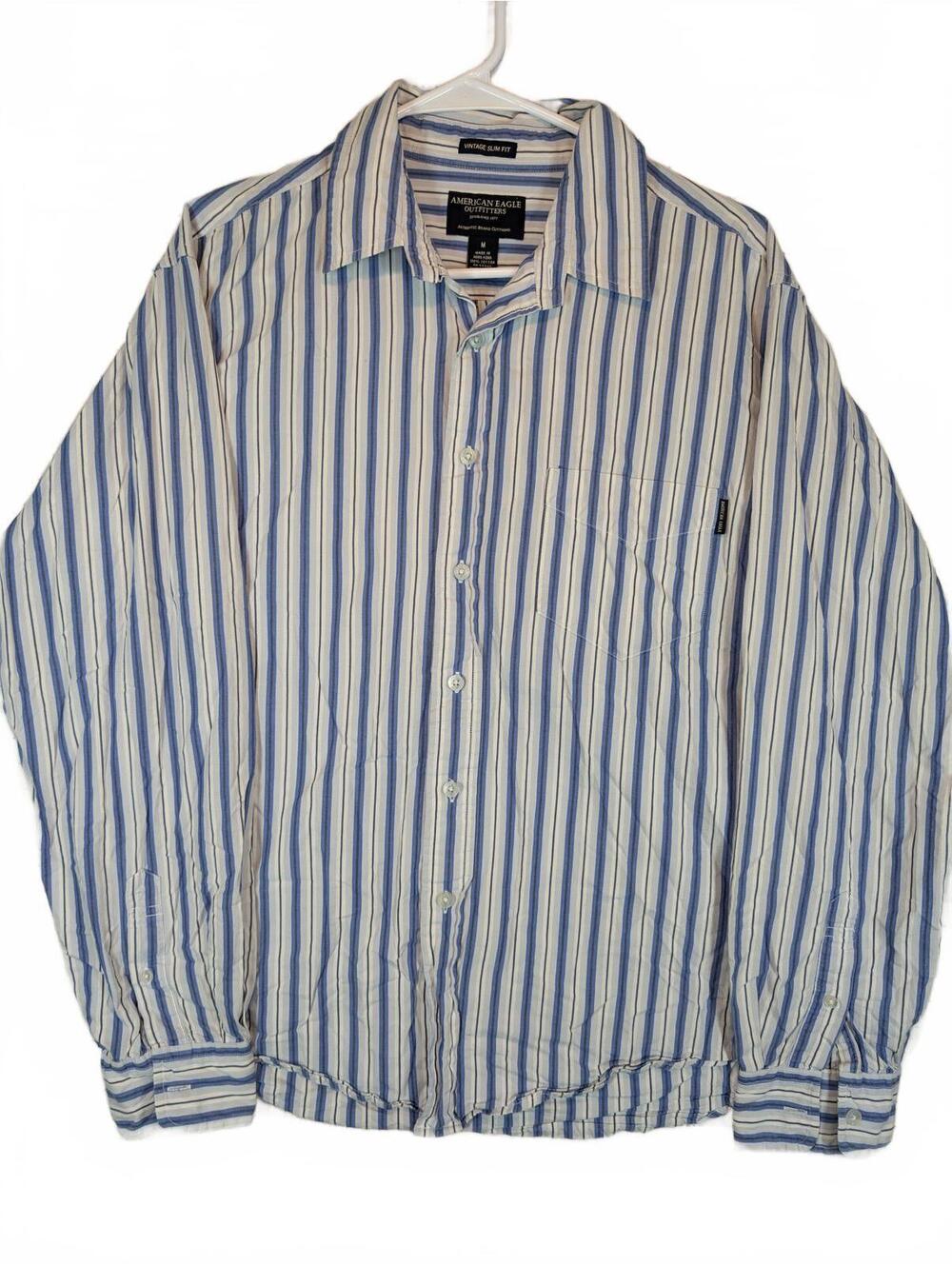 American Eagle Vintage Slim Fit Pin Striped Button Up Shirt Mens Medium